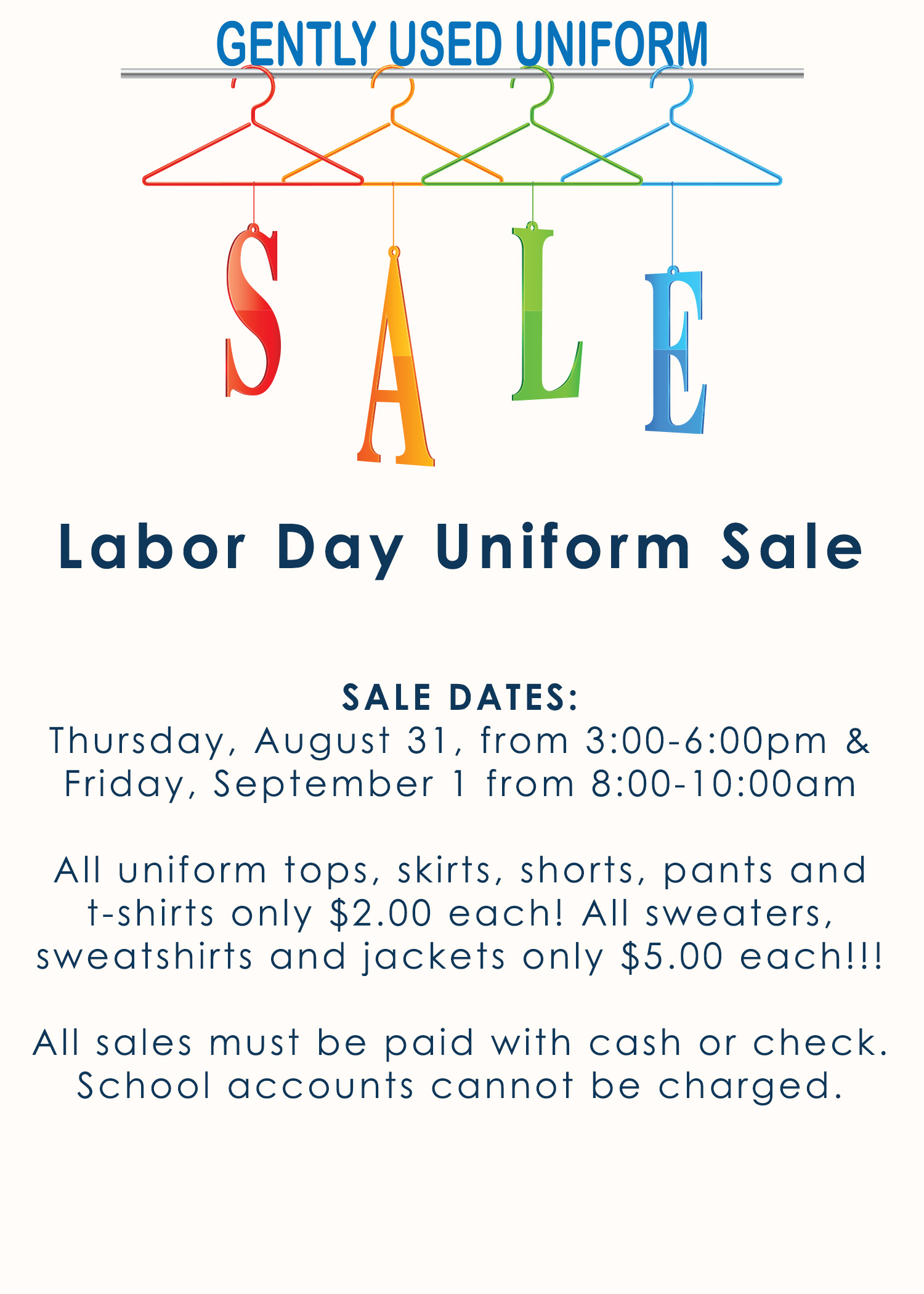 Gently Used Uniform Labor Day Sale - Prince Avenue Christian School
